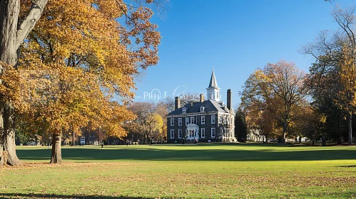 Stately Building Surrounded by Autumn Trees