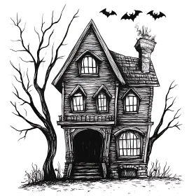 Spooky Haunted House with Bats