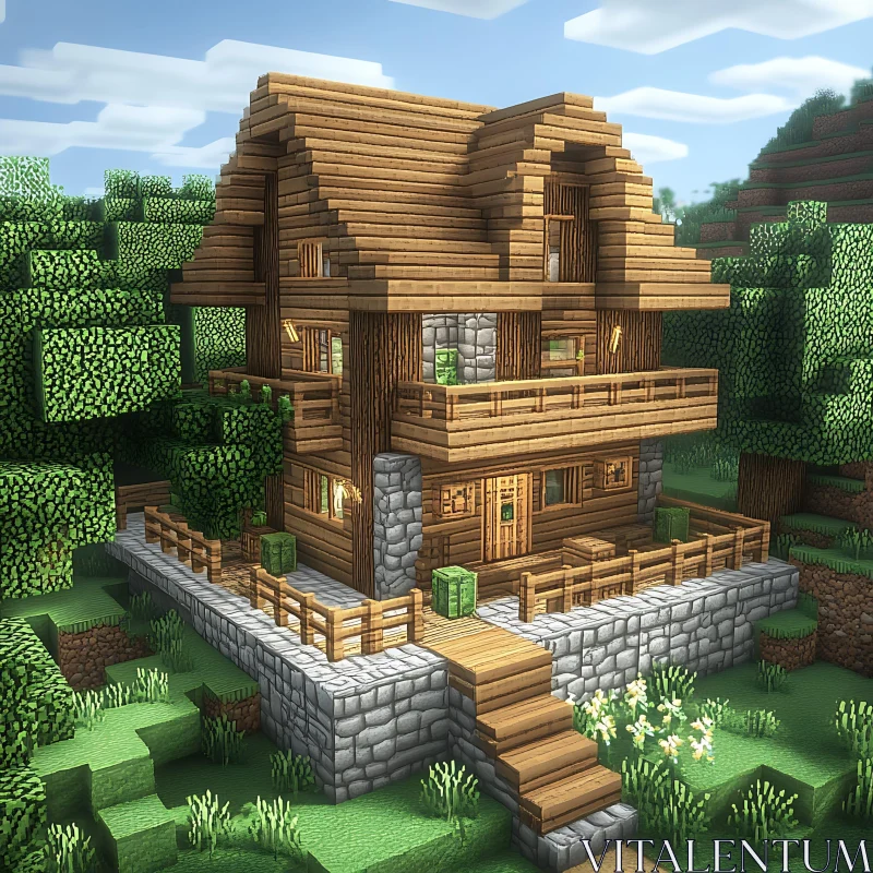 Stunning Minecraft Wooden Cabin in the Woods AI Image