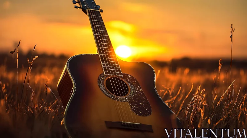 Guitar Sunset Field AI Image