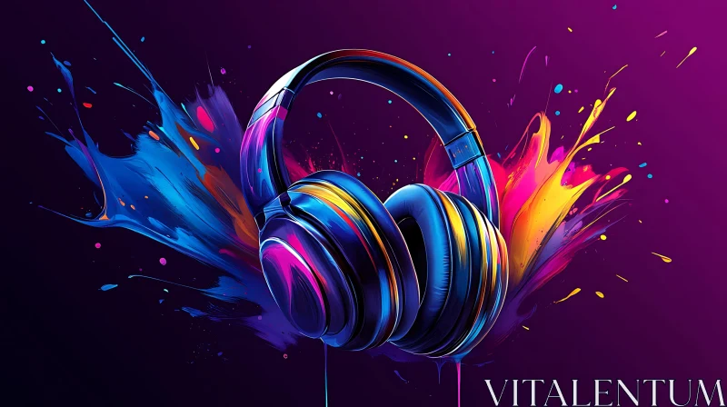 Vibrant Headphones with Colorful Abstract Background AI Image