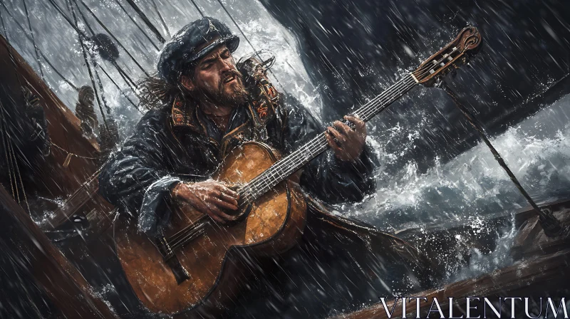 AI ART Stormy Sea Scene with Guitarist