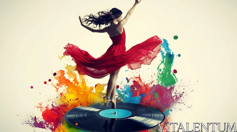 Abstract Art of Dancing Woman on Vinyl with Colorful Background AI Image