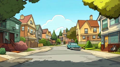 Colorful Cartoon Suburban Neighborhood