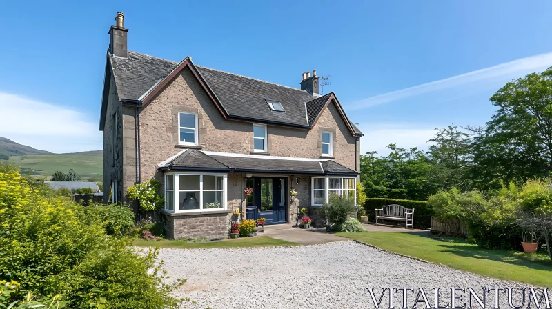 Charming Rural Stone House with Garden and Hillside Views AI Image