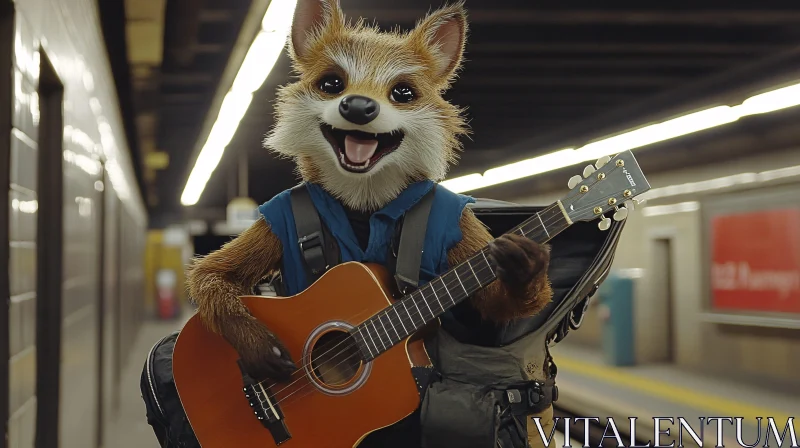 Fox Character Strumming Guitar in Subway AI Image