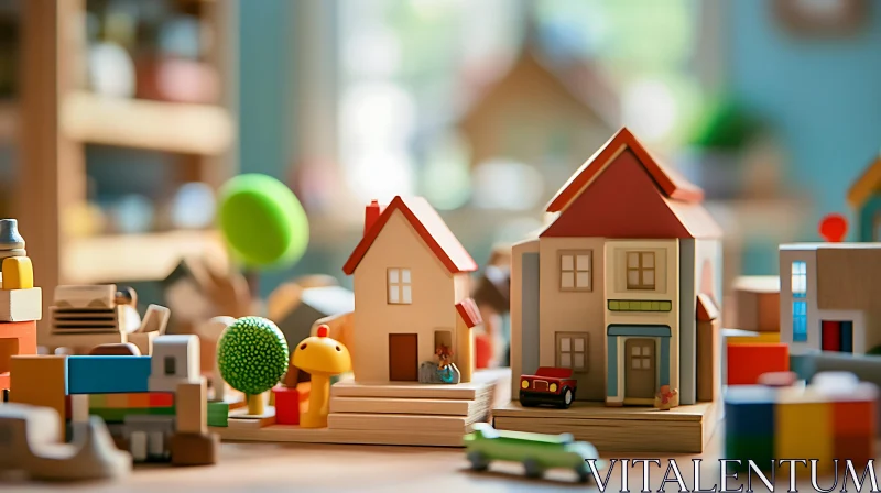 Delightful Miniature Wooden Town Display AI Image