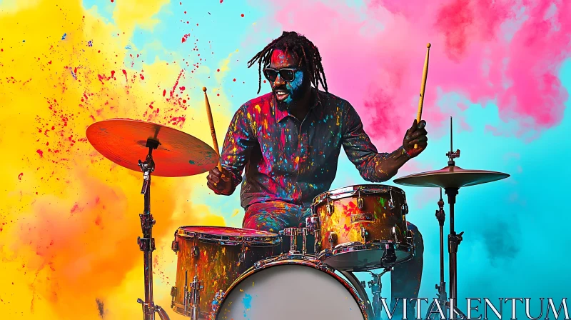 AI ART Dynamic Painted Drummer Performance