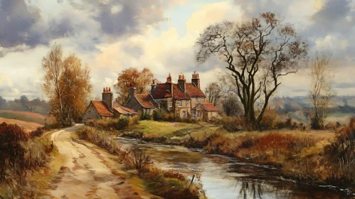 Tranquil Autumn Landscape with Cottages