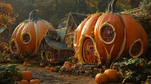 Fairy Tale Pumpkin House in Autumn Setting