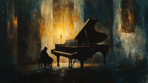 Evocative Grand Piano Scene with Silhouette
