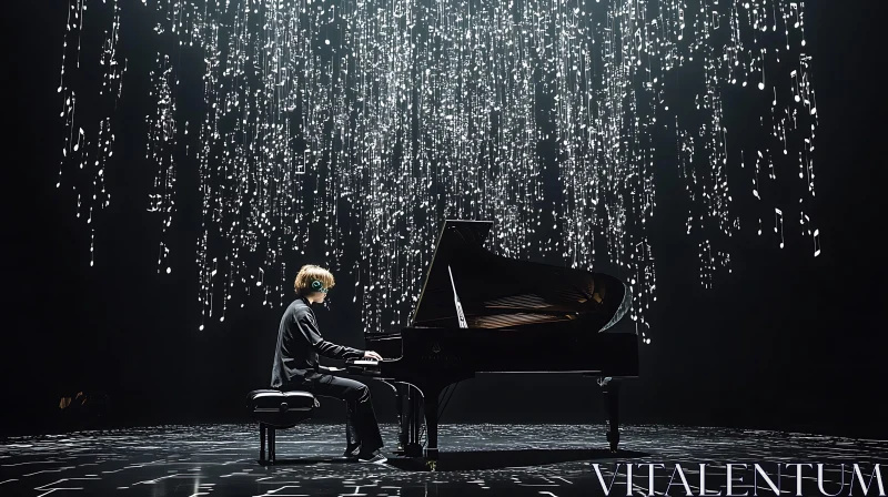 Artistic Piano Performance with Illuminated Notes AI Image
