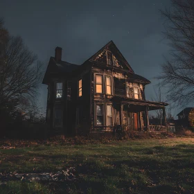 Spooky Abandoned House at Night