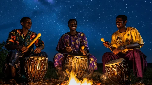 Cultural Drumming by Firelight Under Stars