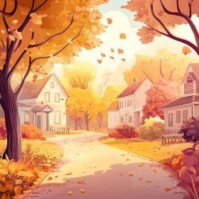 Charming Autumn Street with Colorful Trees and Cozy Homes