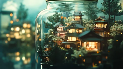 Tiny Village in Glass Jar with Lights