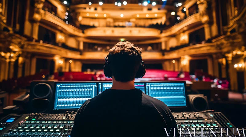 Audio Technician in an Ornate Concert Hall