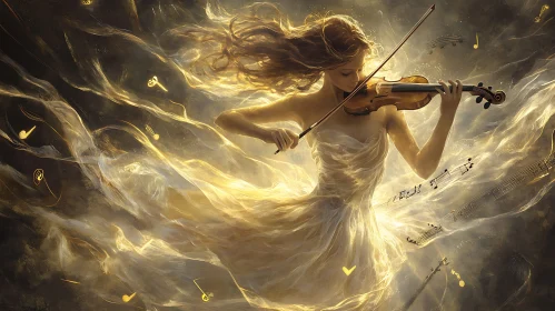 Ethereal Violinist in Cascading Gold