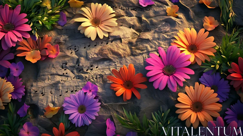 Floral Harmony: Flowers and Musical Notes