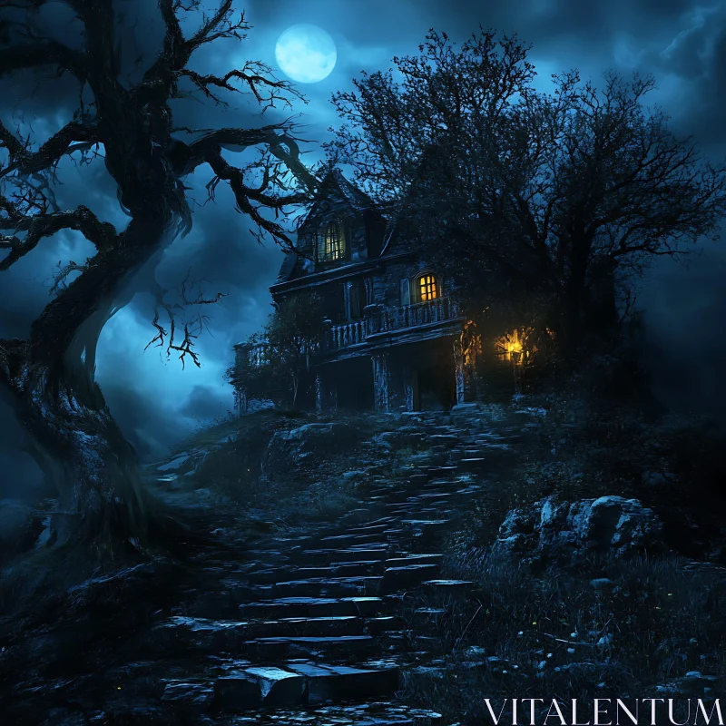 Eerie Moonlit House on a Hill