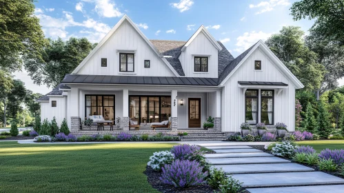 Modern House Exterior with Lush Landscaping