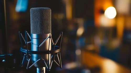 Close-Up of Studio Microphone with Shock Mount