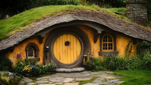 Rustic Hobbit Home with Flower Garden