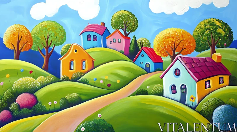 Colorful Landscape with Whimsical Houses AI Image