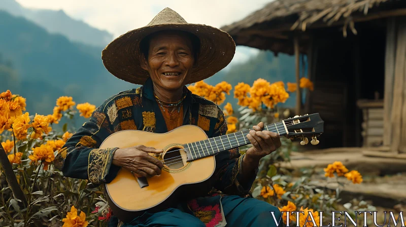 Traditional Music in the Blooming Village AI Image