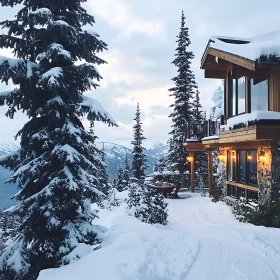 Cozy Wooden Cabin Amid Snow-Covered Pines