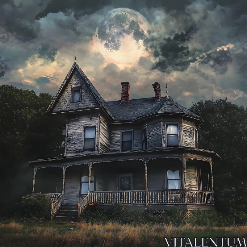 Old Haunted House with Moonlit Sky AI Image