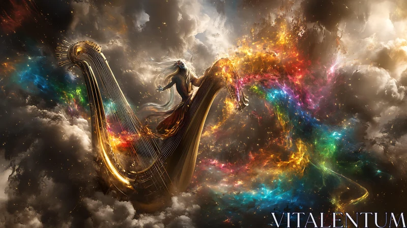 Ethereal Harpist in a Fantasy Cosmos AI Image