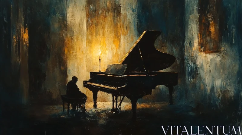 Evocative Grand Piano Scene with Silhouette AI Image