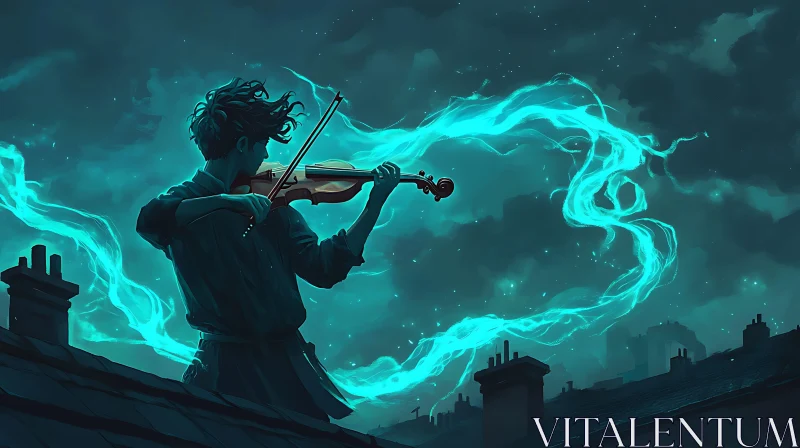 AI ART Magical Violin Music Under Starry Sky