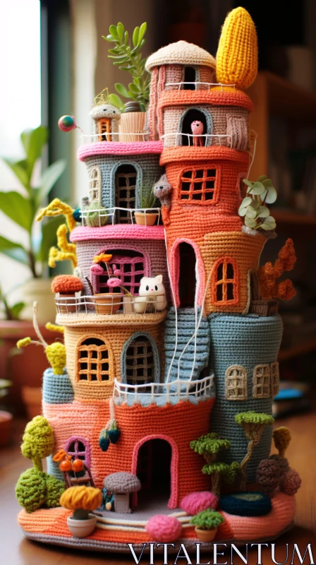 Handmade Multi-Story Crochet House AI Image