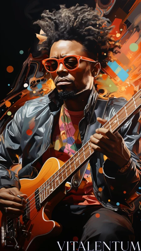 Guitarist with Afro Hair and Vibrant Sunglasses AI Image