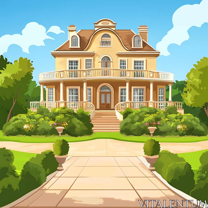 AI ART Luxurious Home with Beautiful Garden Setting