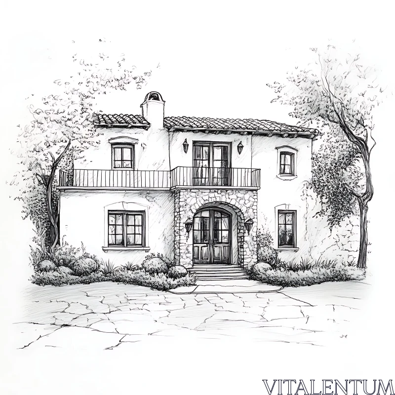 AI ART Classic Architectural Villa Drawing