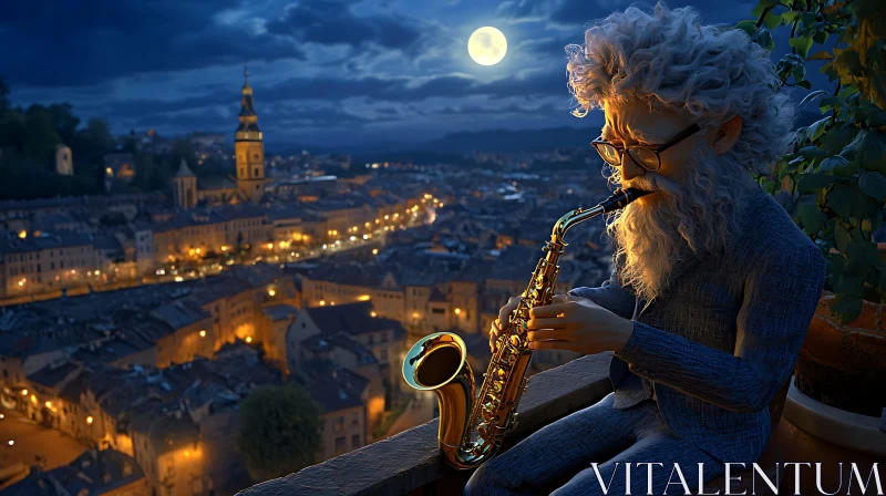 Moonlit Serenade Over the City AI Image