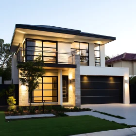 Contemporary Two-Story Home with Sleek Exterior and Glass Windows