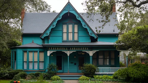 Victorian Turquoise House with Porch and Garden