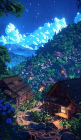 Serene Mountain Village Nightscape