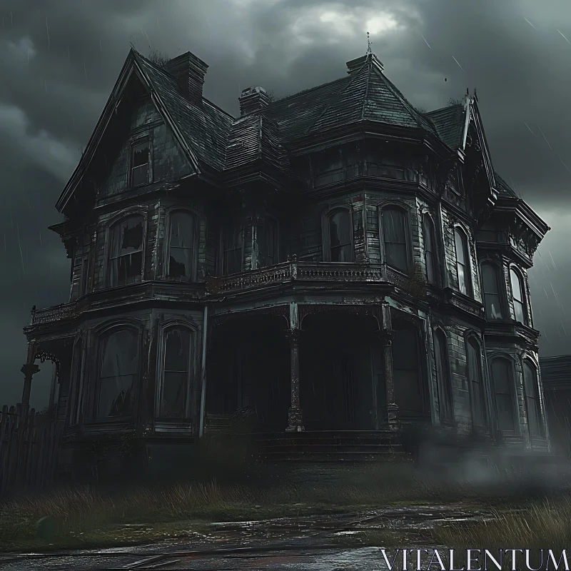 Haunted Gothic House Amidst Storm AI Image