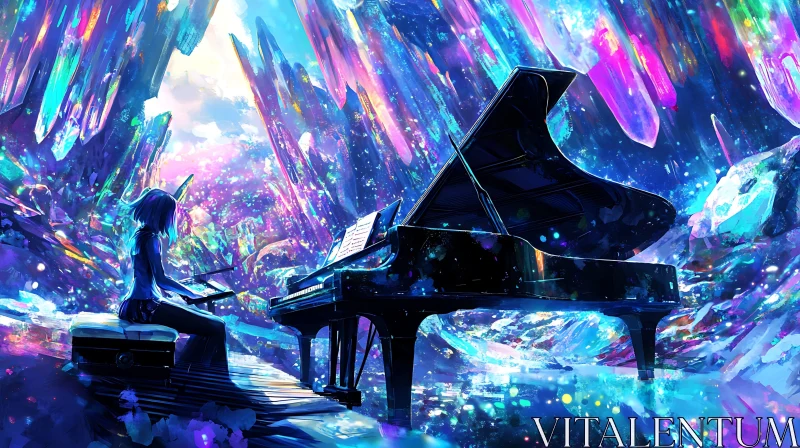 Magical Crystal Cavern with Grand Piano AI Image