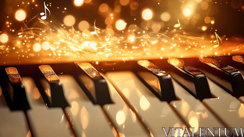 Enchanting Piano Keys with Glowing Notes and Lights AI Image