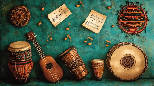 Colorful Music Decor with Traditional Instruments