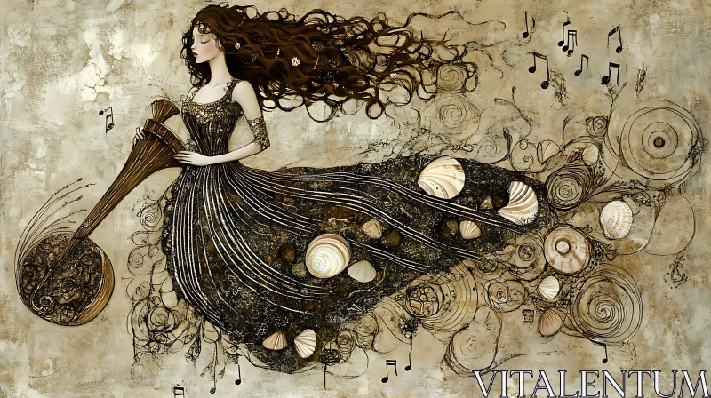 AI ART Harmonious Abstract Woman with Musical Swirls