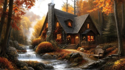 Cozy Autumn Cabin by the Stream in the Heart of the Forest