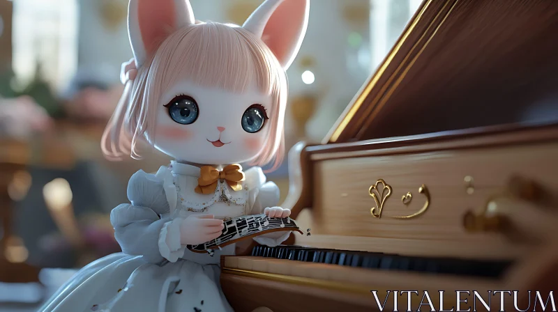 Adorable Rabbit-Eared Doll at the Piano AI Image