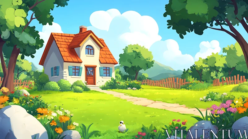 AI ART Picturesque House in Blooming Garden